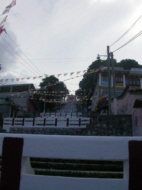Cerro de San Cristóbal, up up, the tiny little thing in the middle, at the end of the staircase 
